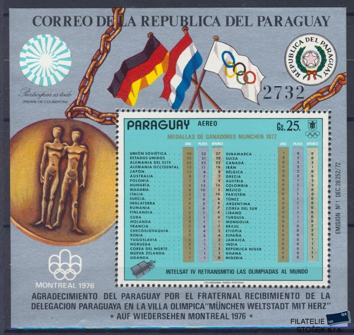 Paraguay známky Mi Blok 199 - OH 1972