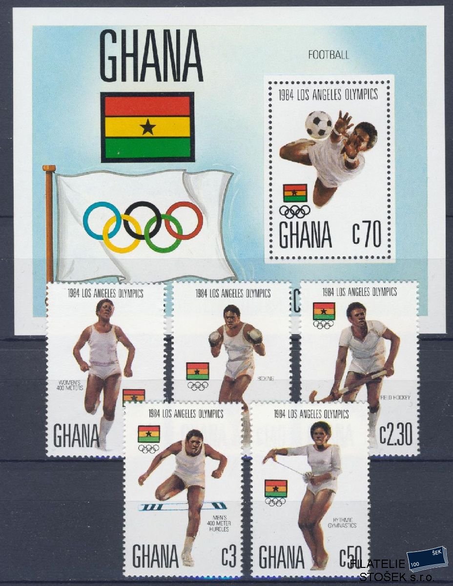 Ghana známky Mi 1048-52 + Bl 119 - OH 1984