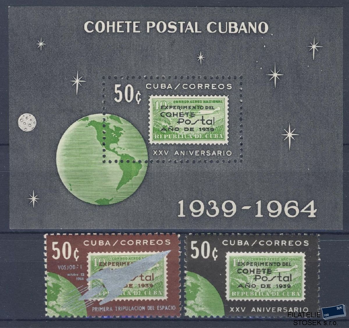 Kuba známky Mi 943+945 + Bl 24 - Kosmos