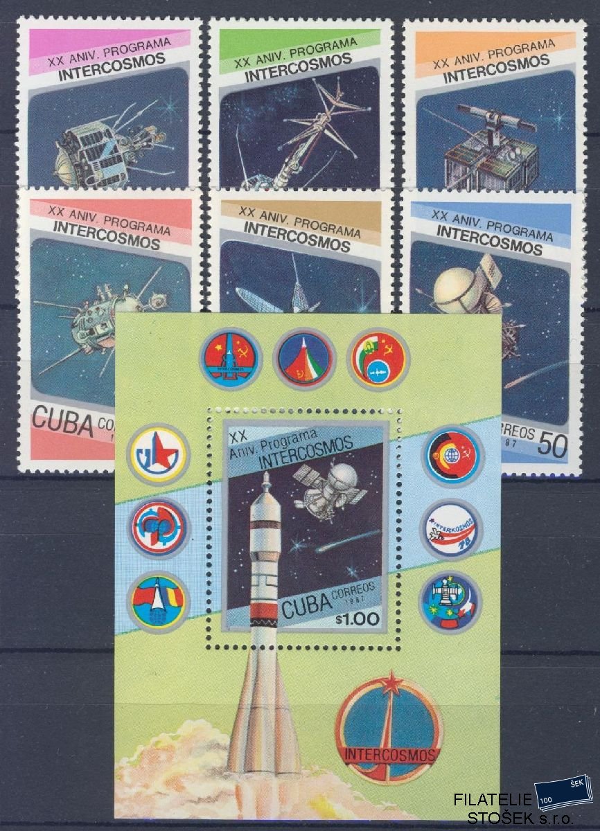 Kuba známky Mi 3084-89 + Bl 98 - Kosmos